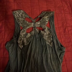 Sequined Butterfly back grey tank top